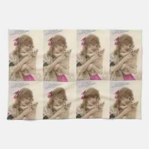 Antiek foto Victoriaans vrouw en hond Theedoek