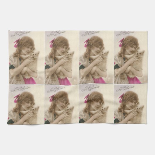 Antiek foto Victoriaans vrouw en hond Theedoek (Horizontaal)