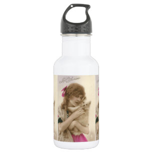Antiek foto Victoriaans vrouw en hond Waterfles