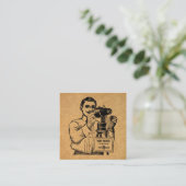 Antiek fotograaf met camera informatiekaartje (Staand voorkant)