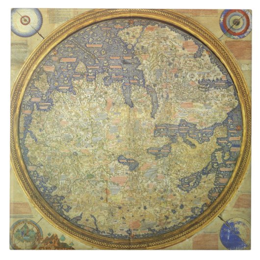 Antiek Fra Mauro Map Asia Europe Tegeltje (Voorkant)