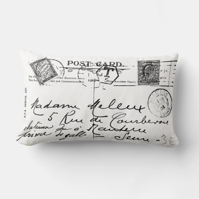 Antiek Frans Briefkaart Stamps Paris Pillow Kussen (Voorkant)