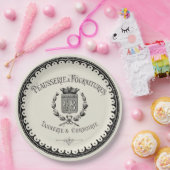 Antiek Frans land met briefing op beige Papieren Bordje (Feest)