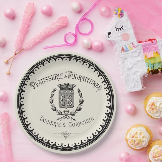 Antiek Frans land met briefing op beige Papieren Bordje (Feest)