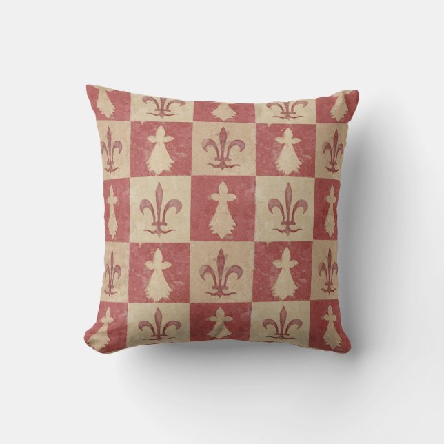 Antiek Frans Middeleeuws Fleur de Lis Patroon Kussen (Voorkant)