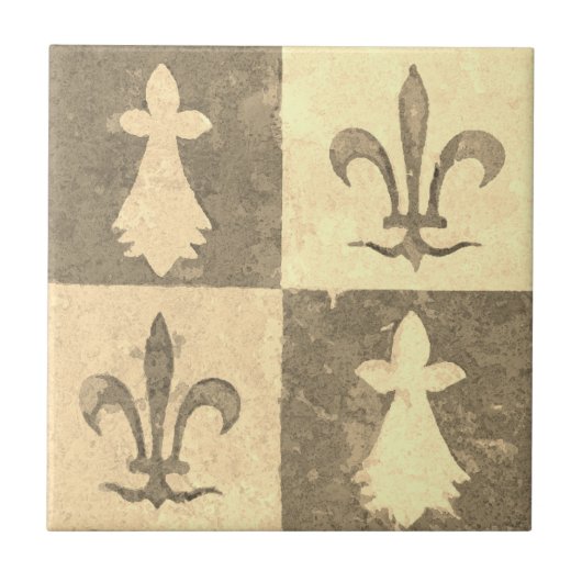 Antiek Frans Middeleeuws Fleur de Lis Patroon Tegeltje (Voorkant)