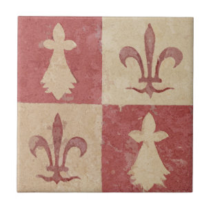 Antiek Frans middeleeuws Fleur de Lis patroon Tegeltje