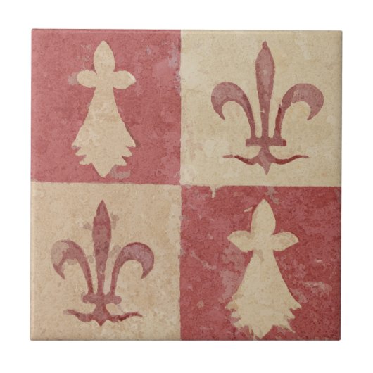 Antiek Frans middeleeuws Fleur de Lis patroon Tegeltje (Voorkant)