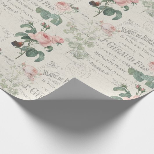 Antiek Frans Redoute Roos Ephemera Cadeaupapier (Hoek)