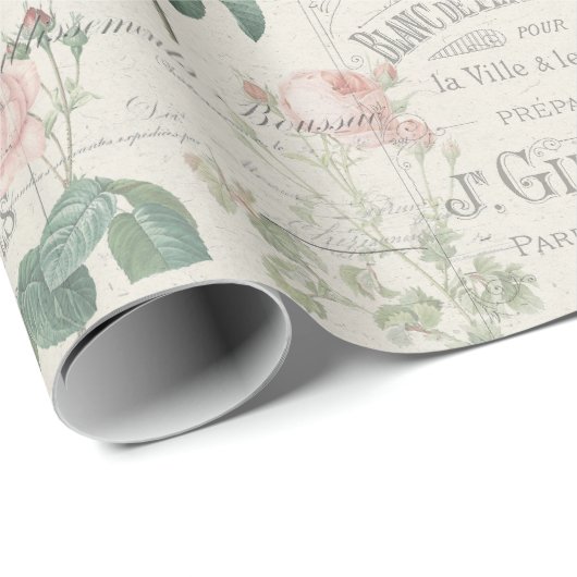 Antiek Frans Redoute Roos Ephemera Cadeaupapier (Rol Hoek)
