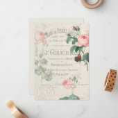 Antiek Frans Redoute Roos Ephemera Notitiekaartje (Voorkant / Achterkant in situ)