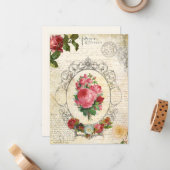 Antiek Frans Roos Ephemera Notitiekaartje (Voorkant / Achterkant in situ)