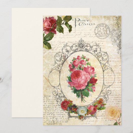 Antiek Frans Roos Ephemera Notitiekaartje (Voorkant / Achterkant)