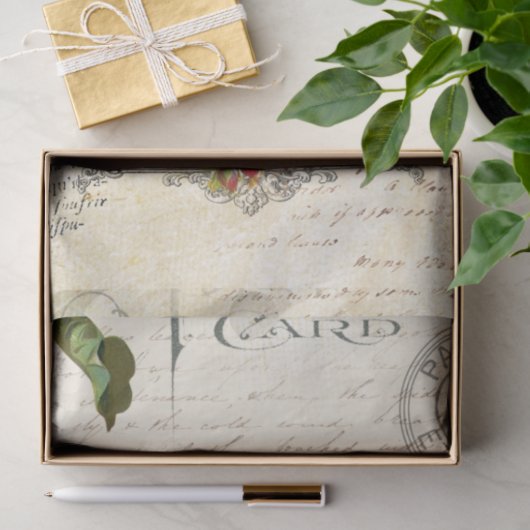 Antiek Frans Roos Ephemera-ontkoppeling Tissuepapier (Geschenk)