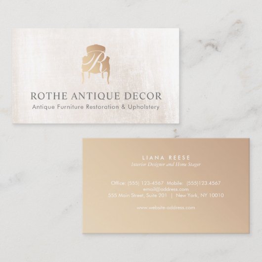 Antiek Frans Stoel Goud Monogrammed Logo Visitekaartje (Voorkant / Achterkant)