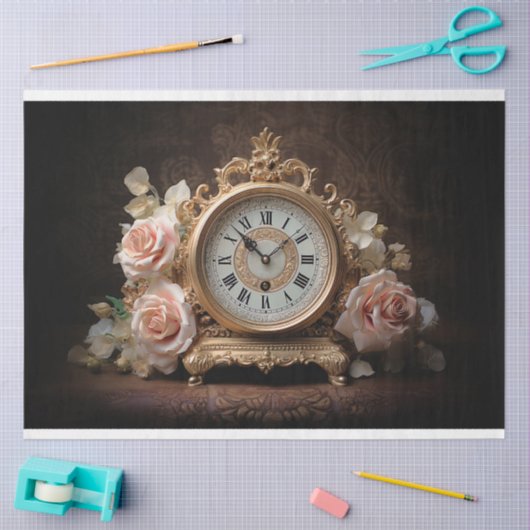 Antiek Frans Tafelklok 3 Decoupage papier (Craft)