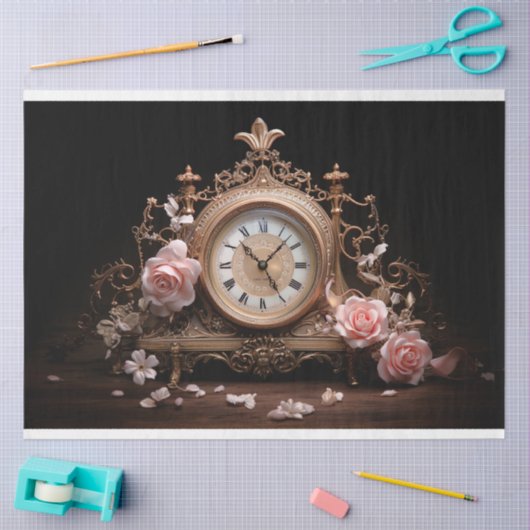 Antiek Frans Tafelklok 4 Decoupage Papier (Craft)