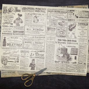 Antiek  Franse advertenties Ephemera Beige Tissuepapier