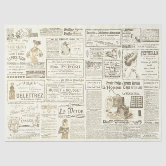 Antiek  Franse advertenties Ephemera Beige Tissuepapier (Voorkant)