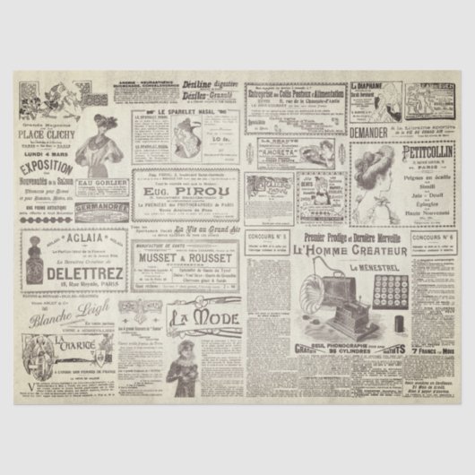 Antiek  Franse advertenties Ephemera Beige Tissuepapier (Voorkant)