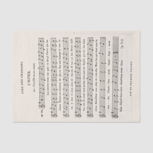 Antiek Franse bladmuziek "De Winter" Decoupage Tissuepapier (Voorkant)