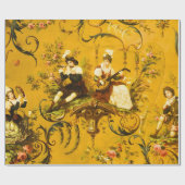 Antiek Franse Gele Toile Victoriaans Decoupage Cadeaupapier (Vlak)