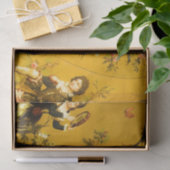 Antiek Franse Gele Toile Victoriaans Decoupage Tissuepapier (Geschenk)