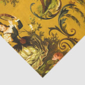 Antiek Franse Gele Toile Victoriaans Decoupage Tissuepapier (Detail)