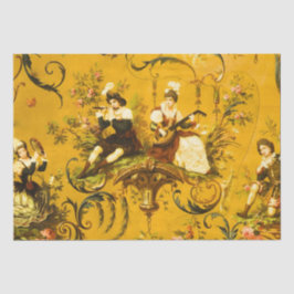 Antiek Franse Gele Toile Victoriaans Decoupage Tissuepapier