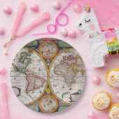 Antiek Franse kaart van de wereld Papieren Bordje (Feest)