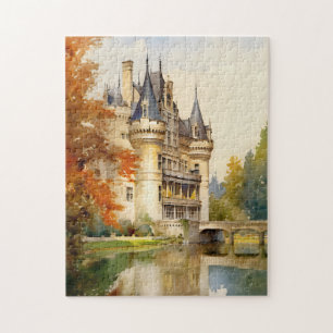 Antiek Franse Kasteel Waterverf Puzzel  