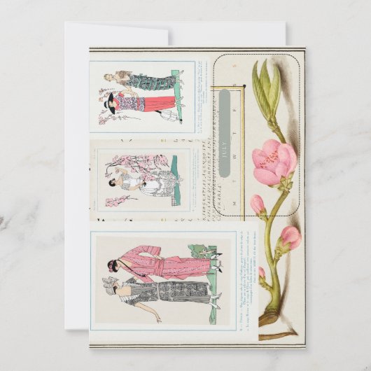 Antiek Franse Mode Borden en augustus kalender Save The Date (Voorkant)