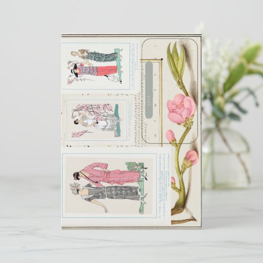 Antiek Franse Mode Borden en augustus kalender Save The Date (Staand voorkant)