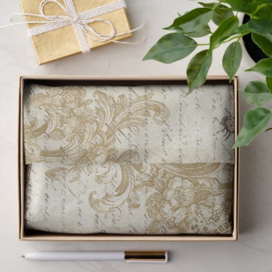 Antiek  Franse Mode Ephemera Beige Tissuepapier (Geschenk)