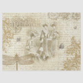 Antiek Franse Mode Ephemera Beige Tissuepapier (Voorkant)