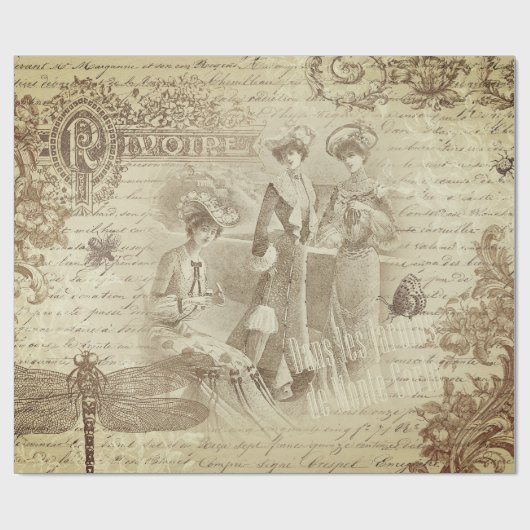 Antiek  Franse Mode Ephemera Script Cadeaupapier (Vlak)