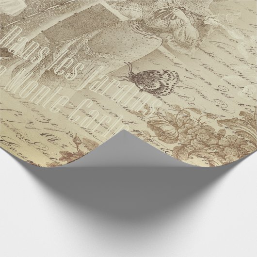 Antiek  Franse Mode Ephemera Script Cadeaupapier (Hoek)