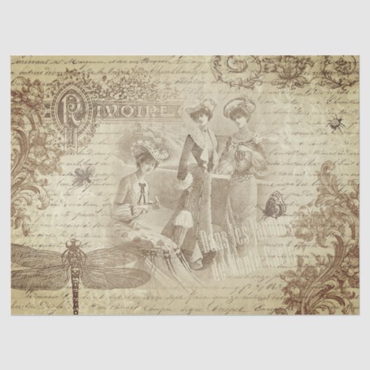 Antiek Franse Mode Ephemera Tissuepapier (Voorkant)
