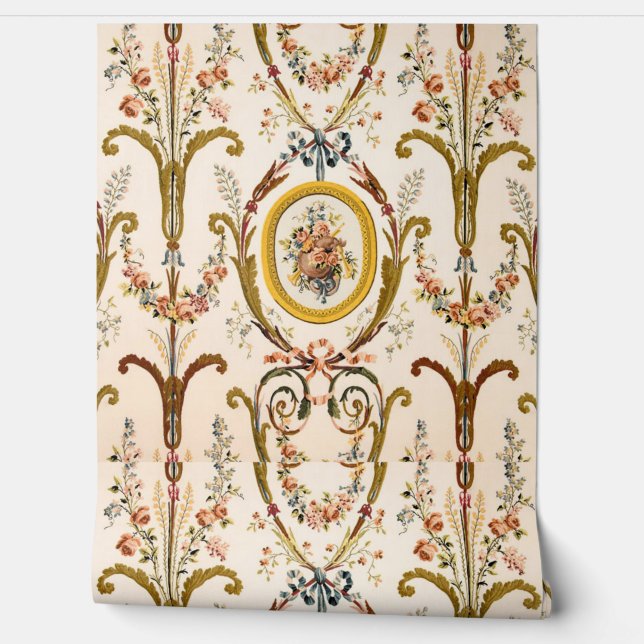 Antiek Franse Rococo Floral Cream Peel en Stick Behang (Afrollen)