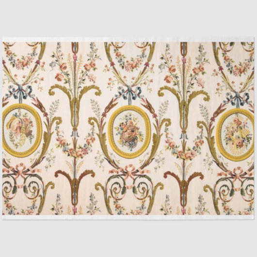 Antiek Franse Rococo Floral Gold Cream Decoupage Tissuepapier (Voorkant)