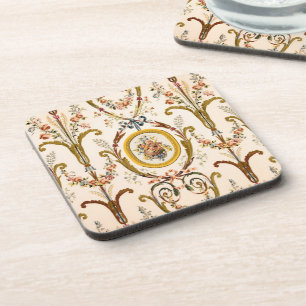 Antiek Franse Rococo Floral Gold Cream Elegant Bier Onderzetter
