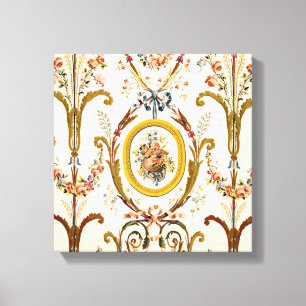 Antiek Franse Rococo Floral Gold Cream Elegant Canvas Afdruk
