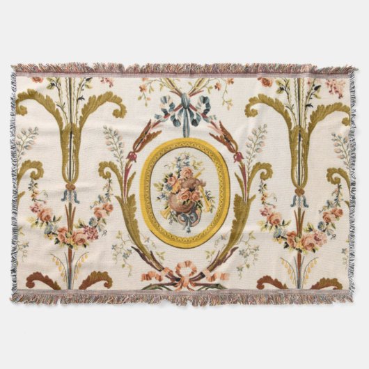 Antiek Franse Rococo Floral Gold Cream Elegant Deken (Voorkant)