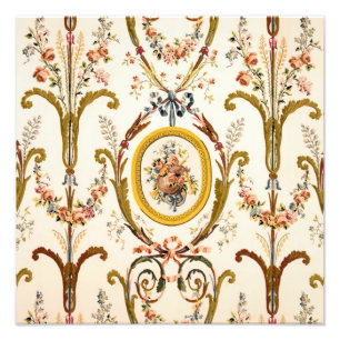 Antiek Franse Rococo Floral Gold Cream Elegant Foto Afdruk