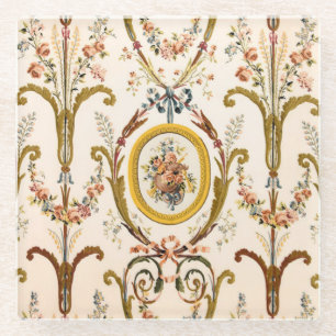 Antiek Franse Rococo Floral Gold Cream Elegant Glazen Onderzetter