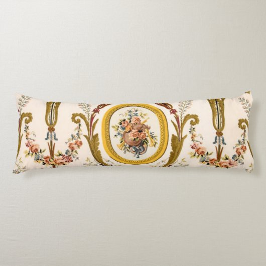 Antiek Franse Rococo Floral Gold Cream Elegant Lichaamskussen (Voorkant)