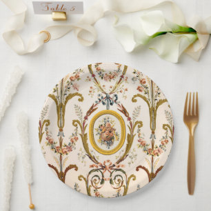 Antiek Franse Rococo Floral Gold Cream Elegant Papieren Bordje