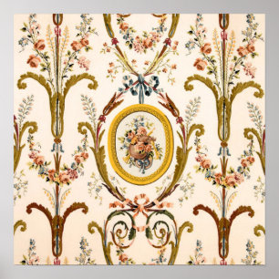 Antiek Franse Rococo Floral Gold Cream Elegant Poster