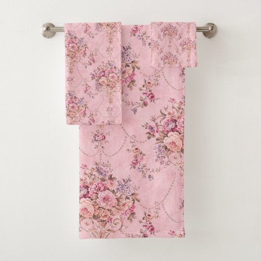 Antiek Franse Roze Victoriaans Stijl Bloemen Rococ Bad Handdoek (Insitu)