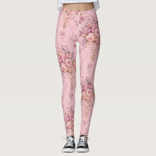 Antiek Franse Roze Victoriaans Stijl Bloemen Rococ Leggings